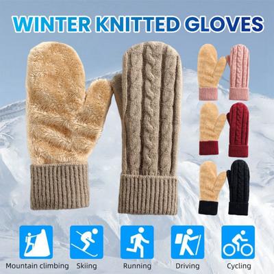 Thermal Knit Gloves for Winter Double-Layer Fleece Lined Windproof Mittens Thick Cold-Weather