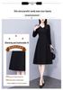 Elegant Black V-Neck Plus-Size Long-Sleeve Dress for Spring and Autumn