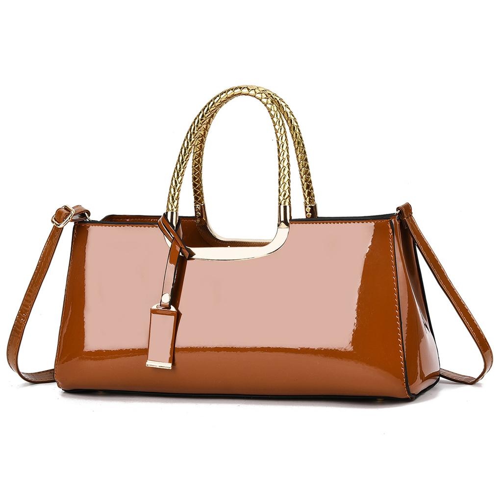 Fashionable Shiny Leather Handbag Large Capacity Retro Fashion Shoulder Bag