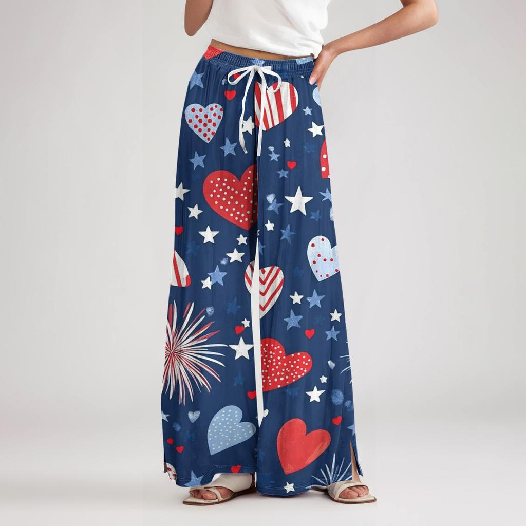 Womens Pants Wide Leg Drawstring High Waist Lounge Pants for Women with Casual Printed Design and Comfortable Fit