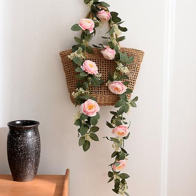 Decoración de Pared Flores Artificiales de Rosa Bayas de Plástico Guirnalda para Sala de Estar Plantas Colgantes 200CM Boda Fiesta