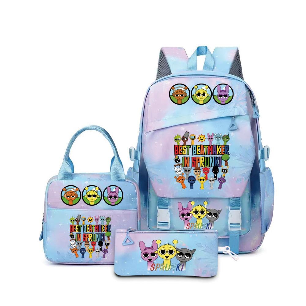 New rhythm box music game schoolbag backpack pencil bag three-piece set student heat transfer backpack