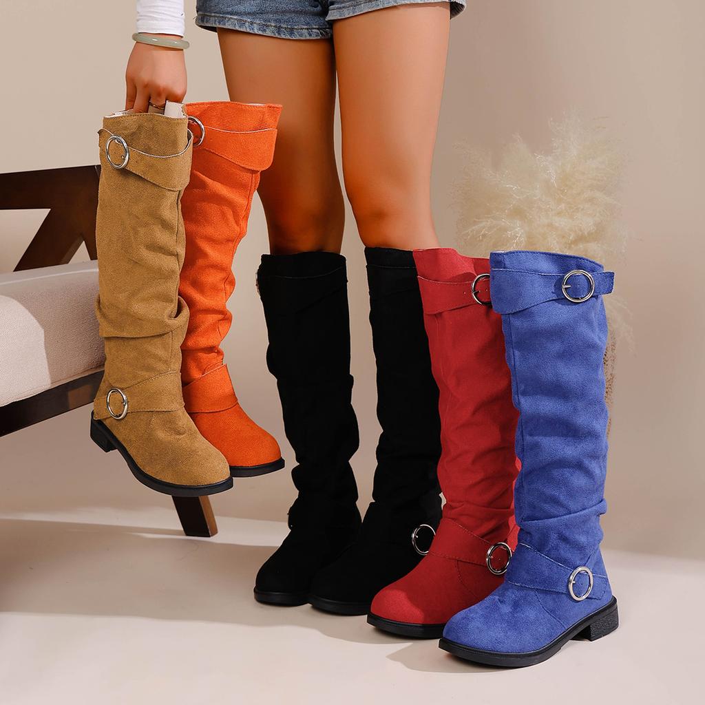 Plus Size Stacked Boots Women,Wrinkle Boots with Block Heel for Women