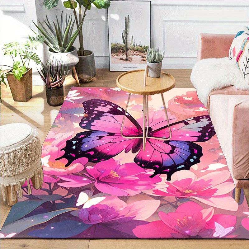 1pc Beautiful Butterfly Print, Design Indoor Area Rug - Soft, Anti-Slip, and Durable Gaming Room Decor for Bedroom