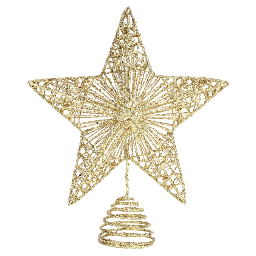 1 Pack Sequin Christmas Tree Toppers W/ Linear Sequin Design Hollow Five Pointed Star Ornament for Festive Holiday Tree Display