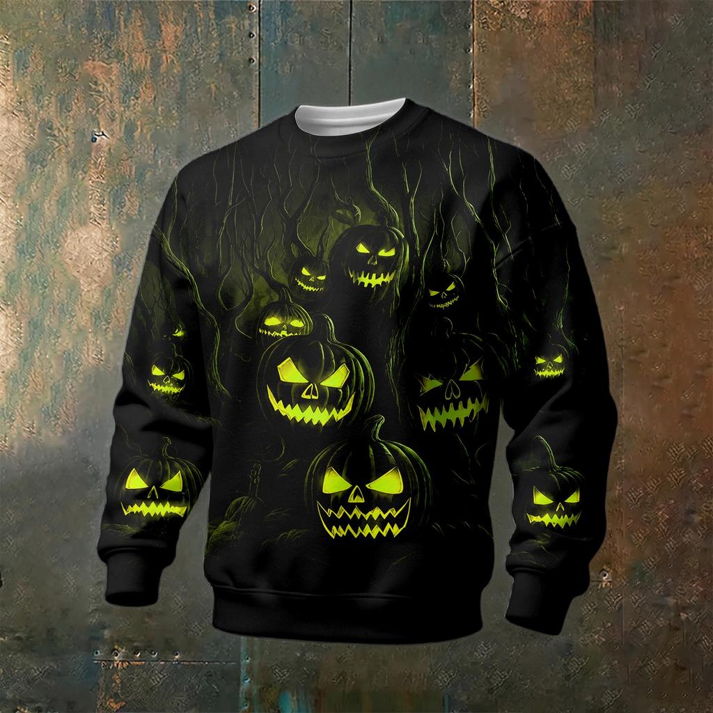 Men's Halloween Print Neck Long Sleeve Sweatshirt for Casual Athletic Wear