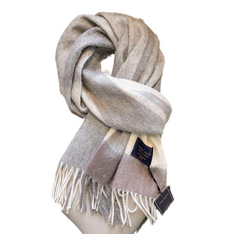 Checkered Pure Wool Scarf For Women'S Winter Versatile Birthday Gift Versatile Thickened Warm Cashmere Scarf