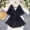 Vacation Style 2024 Summer New Arrival Niche Style Sexy Deep V-neck Lace Patchwork Waist-Slimming Sweet Flare Sleeve Dress