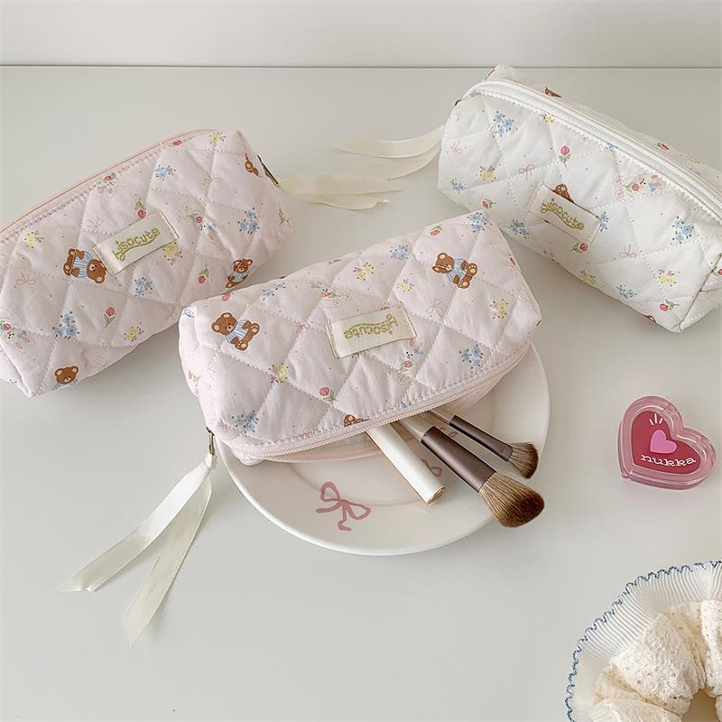 Cute Bear Prints Pencil Case Pen Bag Large-Capacity Student Stationery Storage Bag Portable  Girly Cosmetic Bag Gifts