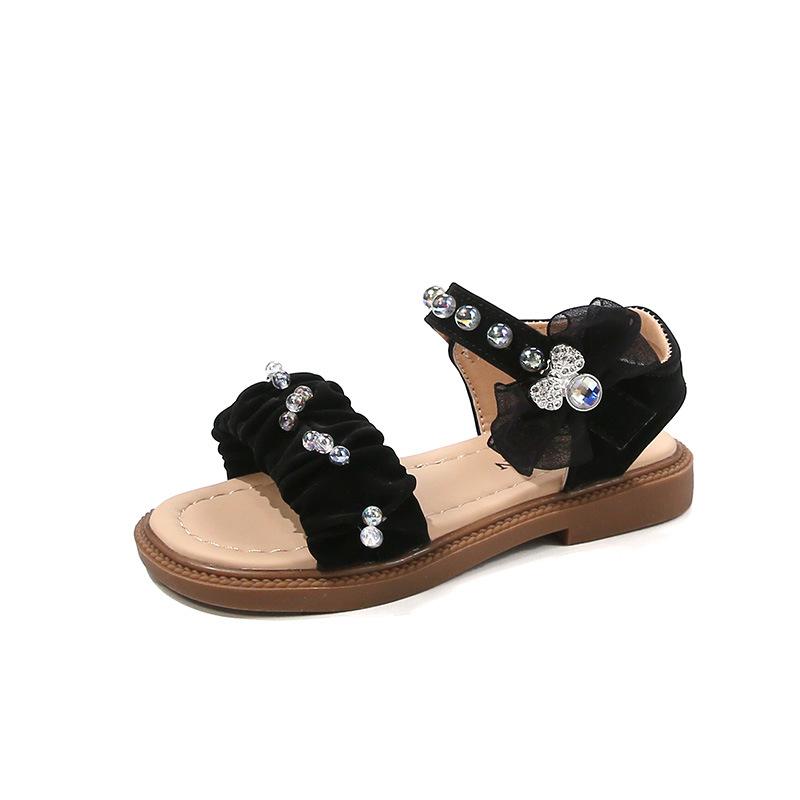 Girls Beach Shoes Pleated Sweet Kids Sandals Lace Bows Sweet Open Toes 2025 Summer New Children Casual Shoes Non-slip Soft Sole