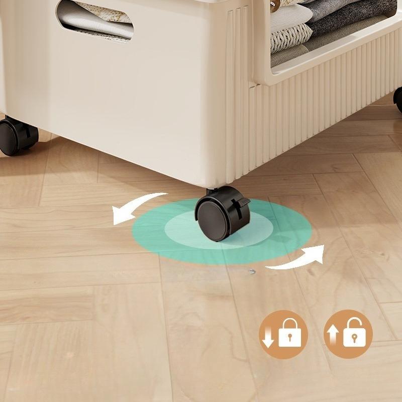 Clothing Storage Box with Rolling Wheels, Under-Bed Organizer Bin for Books Clothes, Plastic Storage Container, Bedside Shelf