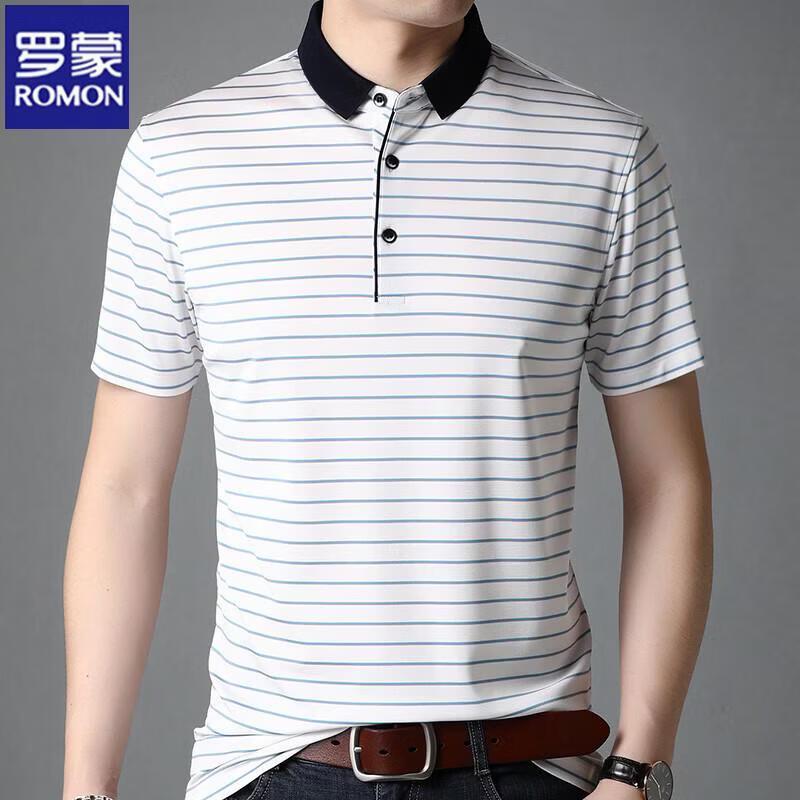 

ROMON Men s 100% Mulberry Silk Striped Polo Shirt M