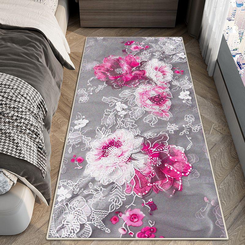 Modern Big Size Antiskid Bedroom Bedside Carpet Flower Design Cloakroom Aisle Decor Long Rug Easy Cleaning Entrance Door Mat