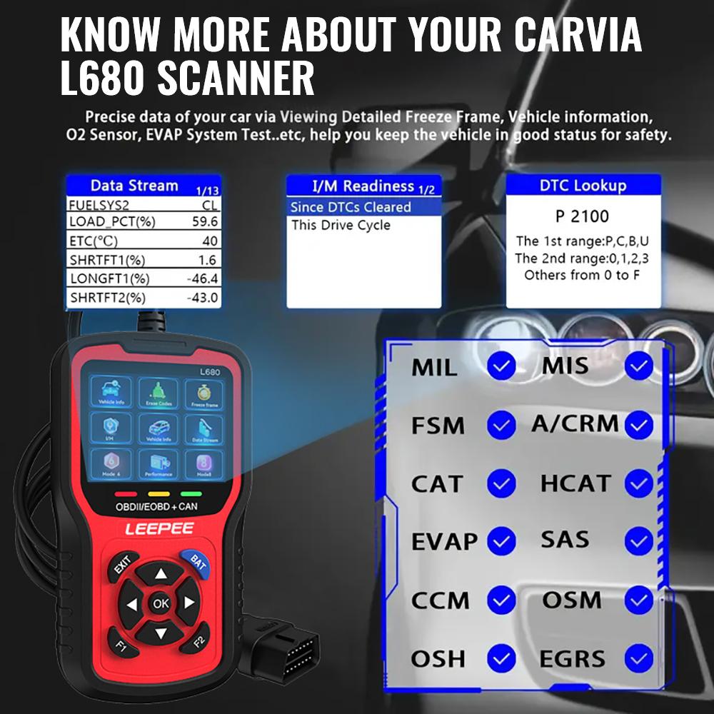 Cloud Print Clear/Erase Codes Battery Tester Car Diagnostic Tools L680 Universal Car OBD2 Code Reader Check Engine System OBD II EOBD Scanner