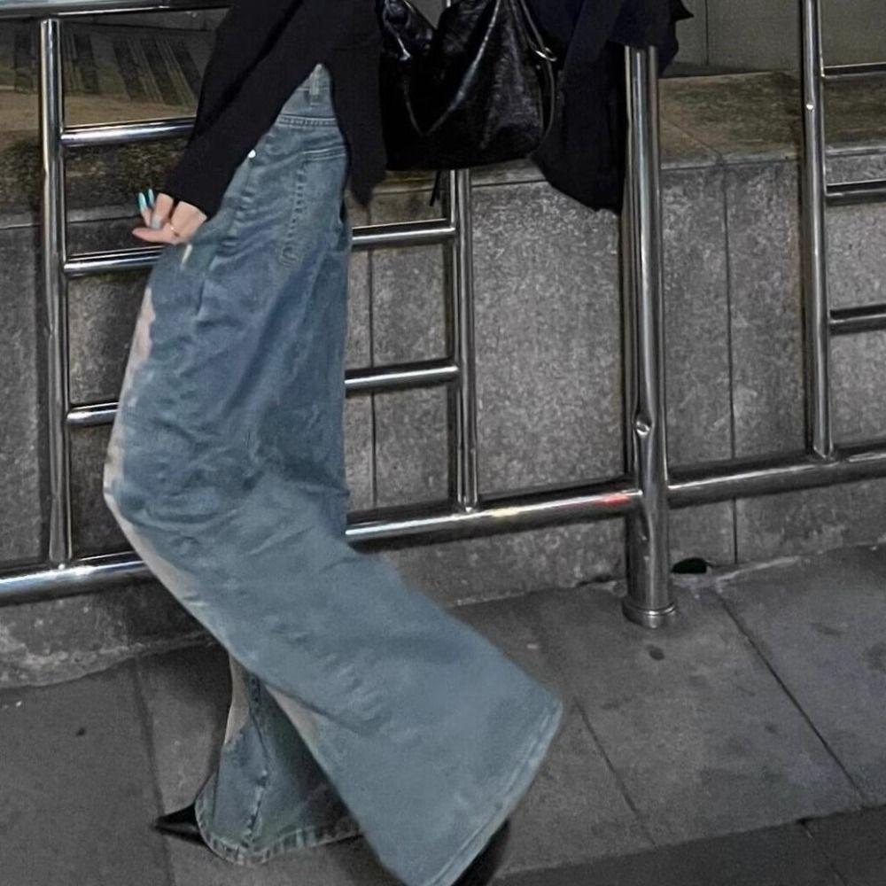 High Waist Casual Mesh Jeans Loose Baggy Pants Unique Wide Leg Denim Pants  Daily