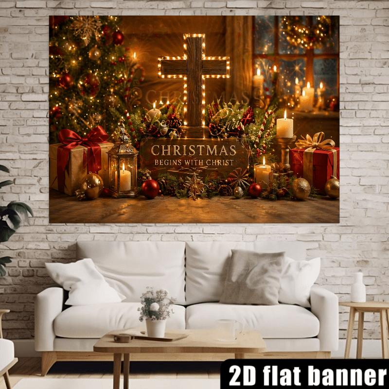 1Pcs Wooden Cross Christmas Tree Candles Decoration Background Religious Backdrop Decorations For Photo Studio Booth Party