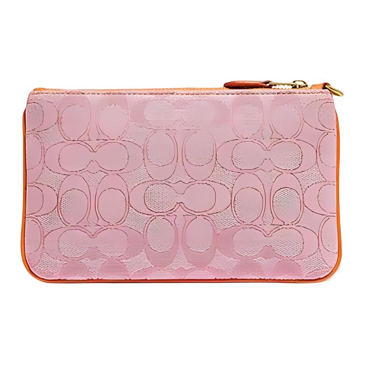 COACH Corner Zip Fabric With Pebbled Leather Clutch Small Women's Orange & Pink Monogram 5476-B4SCJ
