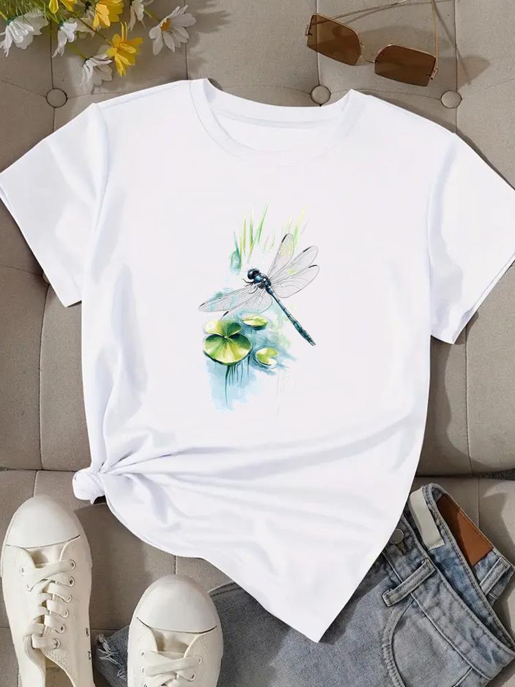 (Asian Size) Flower Watercolor Cute Women Clothing T Shirt Woman Top Fashion Female Short Sleeve Graphic T-shirts Print Tee