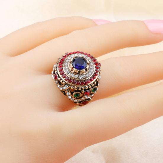 Women's Luxury Round Colorful Rhinestone-Inlaid Finger Ring Party Jewelry Gift