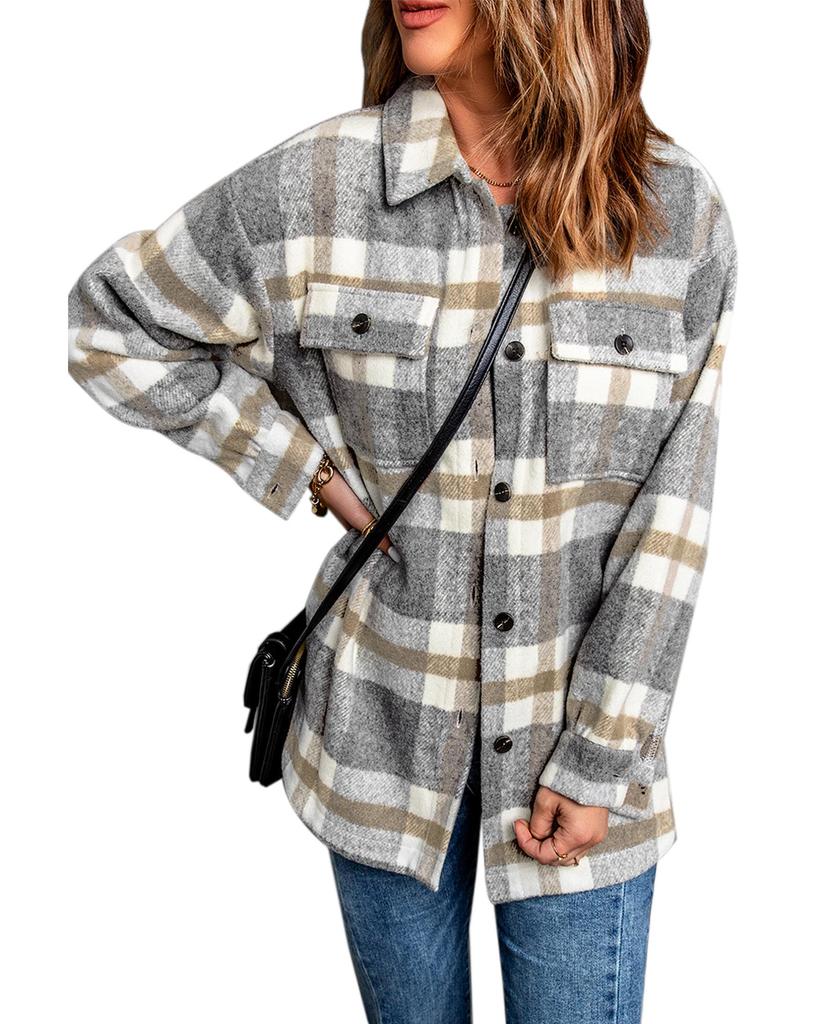 Azura Exchange Plaid Print Pocket Shacket