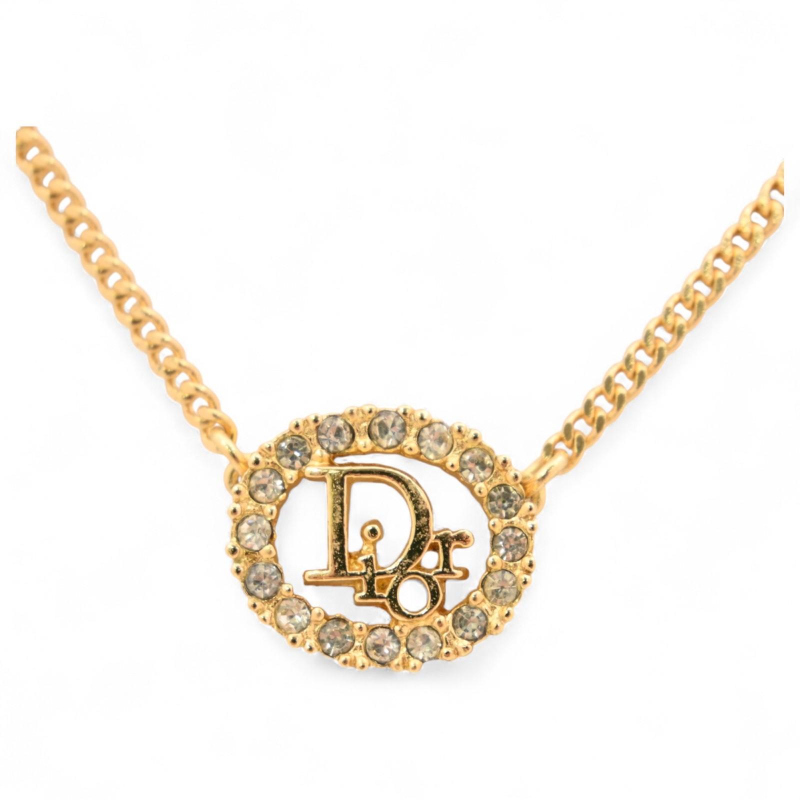 

Auth Dior Logo Necklace Rhinestone Plated di6606bd