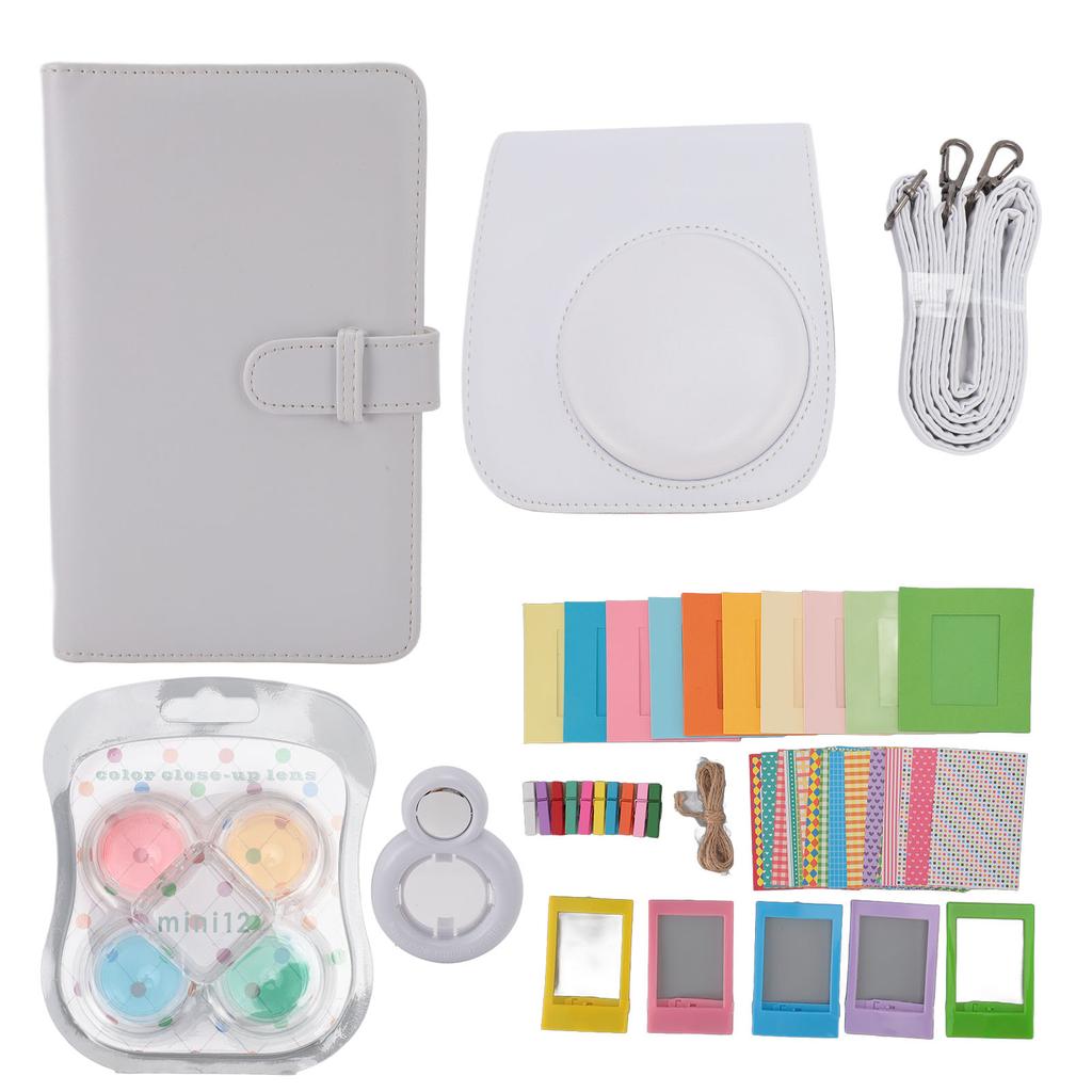 Instant Camera Protective Case with Photo Frames Album Shoulder Strap Selfie Mirror Filters Stickers for Fujifilm Instax Mini12