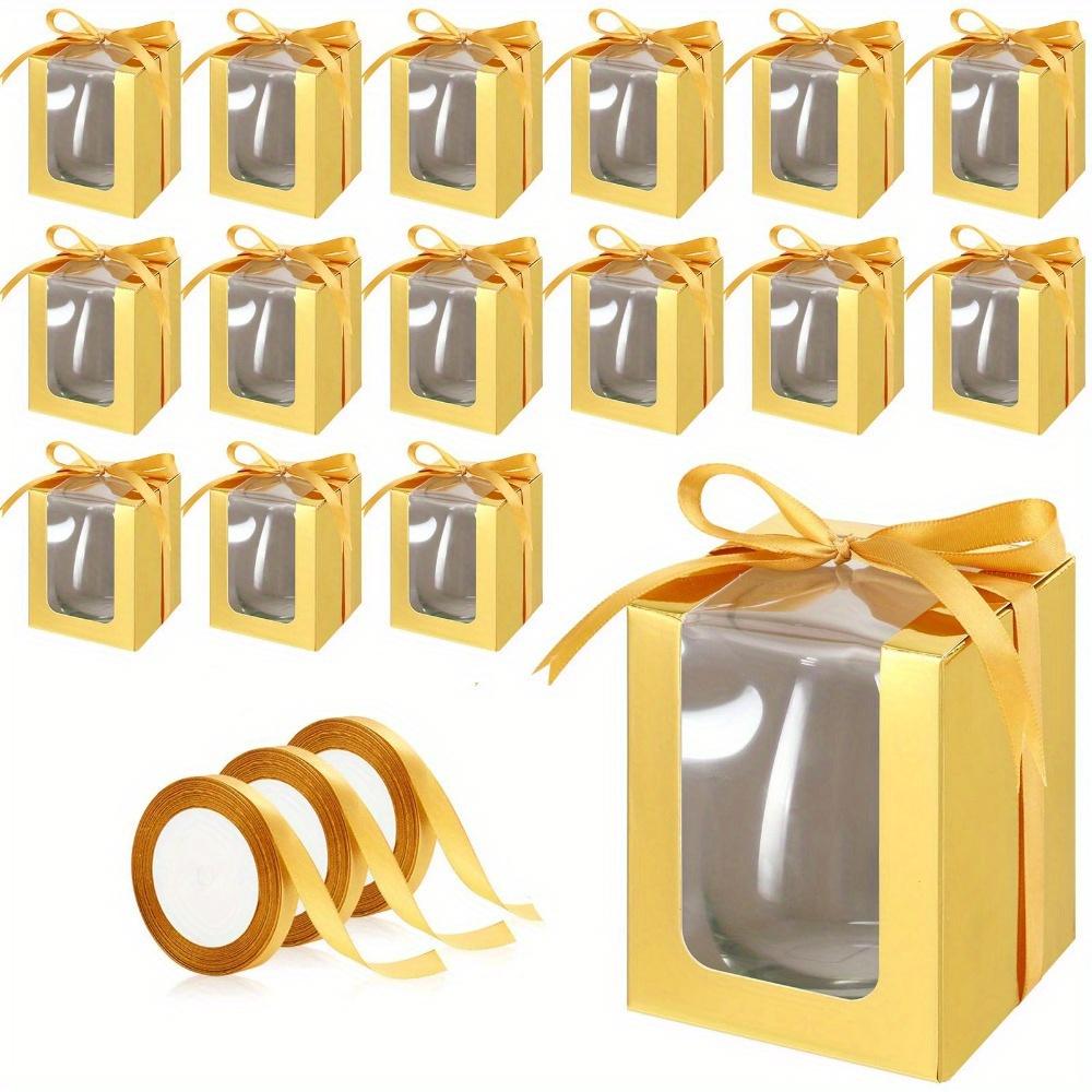10 Stück Goldene Geschenkboxen für Weinglas Transparente Geschenkverpackungsbox für 9 oz Stielloses Glas Papiergeschenkbox Geschenkbox mit Transparentem Fenster