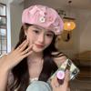 Solid Color Bow Flower Beret Cotton Painter Hat Cute Octagonal Cap  Girl