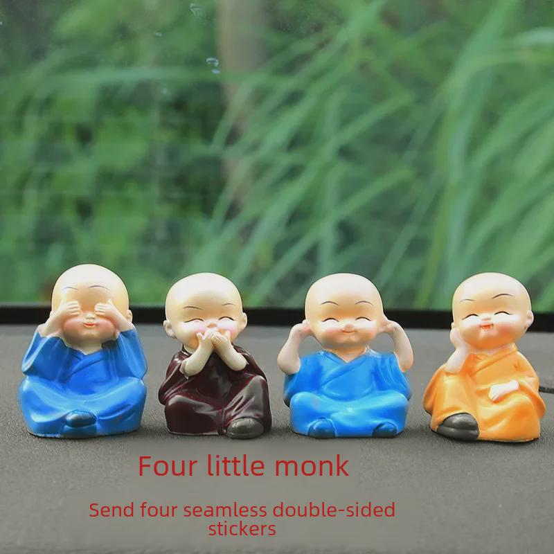 Adorable Four Monk Resin Car Ornaments – Creative Cartoon Shami Dolls for Interior Decor