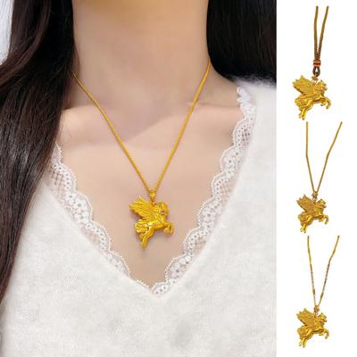 Pegasus Anhänger Halskette Goldfarben Geflügeltes Pferd Anhänger Mythologisches Symbol für Stärke Freiheit Fliegendes Pferd Schmuck