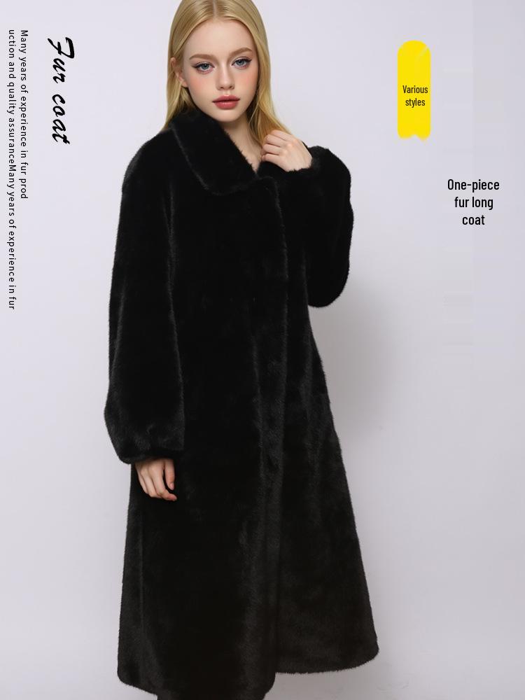 Autumn/Winter Long Stand-Collar Leather and Fur Socialite Wool Coat