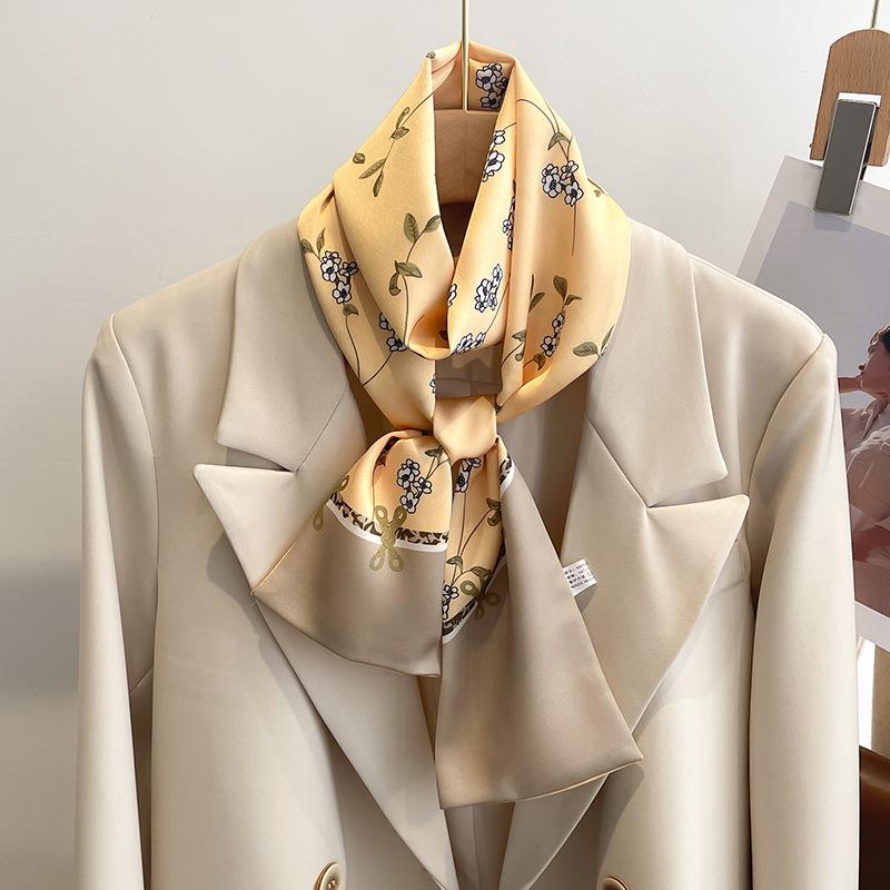 Long Hairbands Skinny Neckerchief Hair Scarf Women Fashion Print Headband Silk Feel Satin Ribbon Wrist Tie Scarves Female 150cm