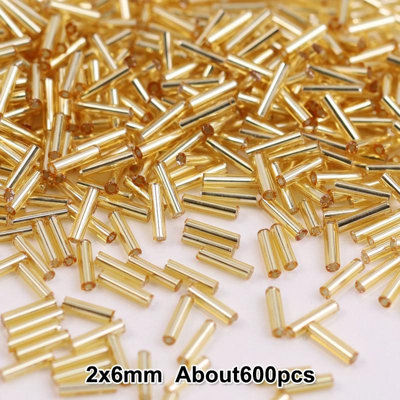 2x6mm Colorful Silver Core Czech Glass Seed Bugle Beads Tube Spacer Beads For Jewelry Making Garment Sewing Accessory