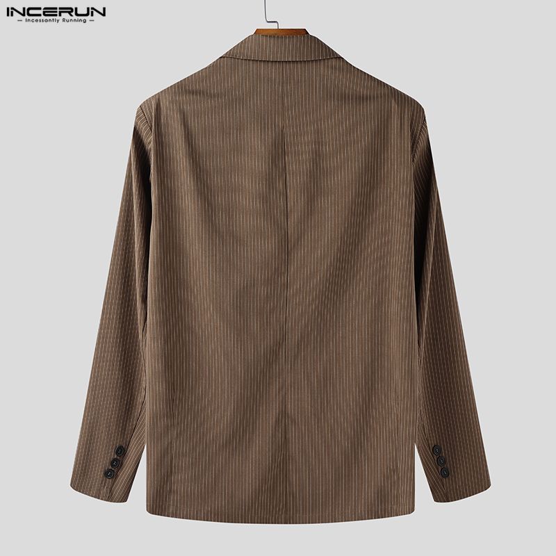 INCERUN Men Notched Lapel Long Sleeve Striped Casual Loose Blazer Coats