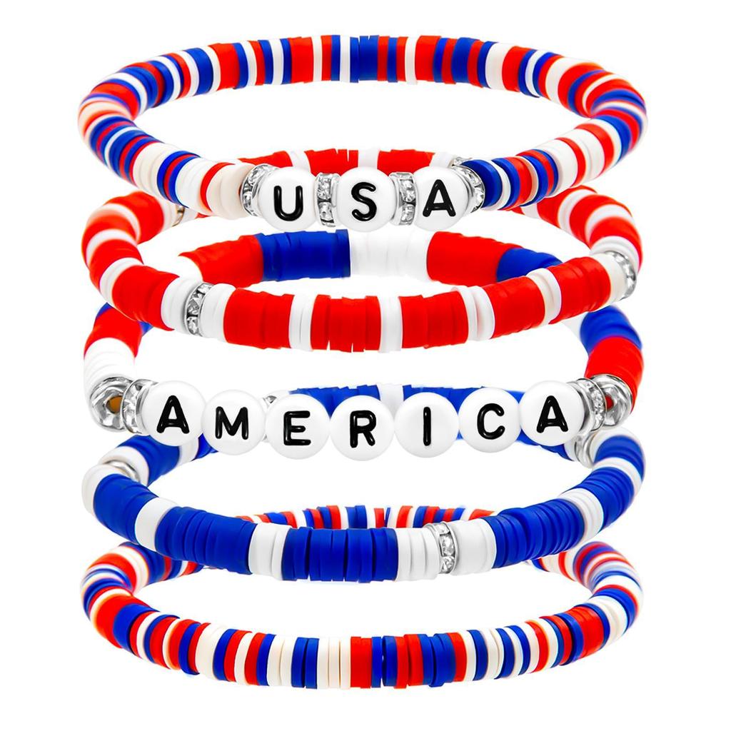 American Independence Day Women's July 4th USA8 Soft Pottery Stackable Set Jewelry Bracelet Bracelet
