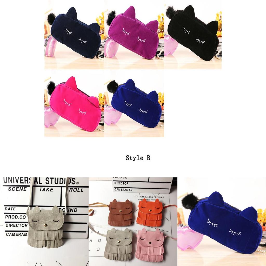 Geantă Mesager Adorabilă Drăguță cu Ciucuri de Pisică Pentru Fete Cu Portofele Mici de Monede și Portofel