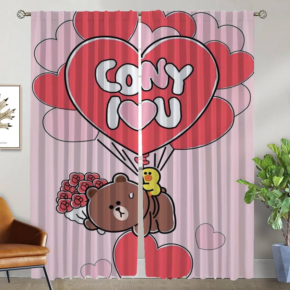 L-line Friends Kitchen Curtains for Living Room Partition Blackout Curtain Tulle for Bedroom Home Interior Curtains 2 Pieces