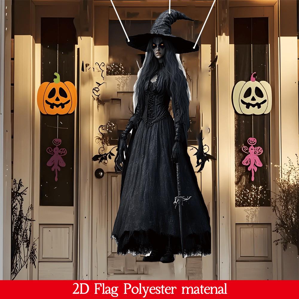 2D Horror Skull Bride Background Cloth Halloween Party Scary Atmosphere Haunted House Indoor Outdoor Festival Decor Supplies 1PC