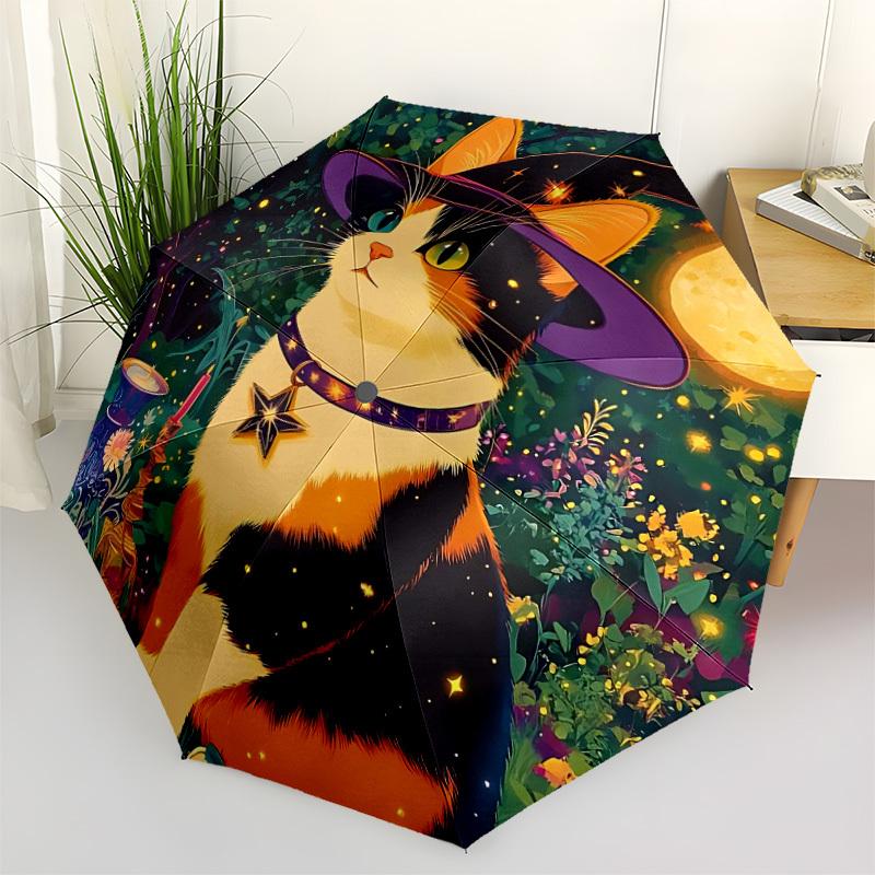 

1pc Witch Cat Automatic Open/Close Umbrella - Portable Collapsible Umbrella with 8-Rib Stability, Fashion Lovers yy251017084