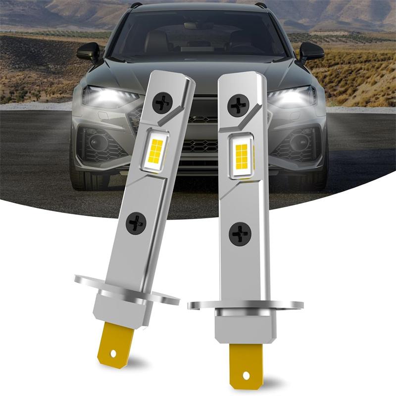 2Pcs 12000Lm H1 Led Headlight Bulb Canbus Car Head Fog Light 6500K White 12V-24V Super Bright,Plug And Play Fanless
