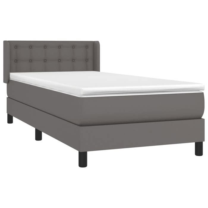 VidaXL Lit à sommier tapissier avec matelas Gris 90x200 cm Similicuir - Modèle 3130761