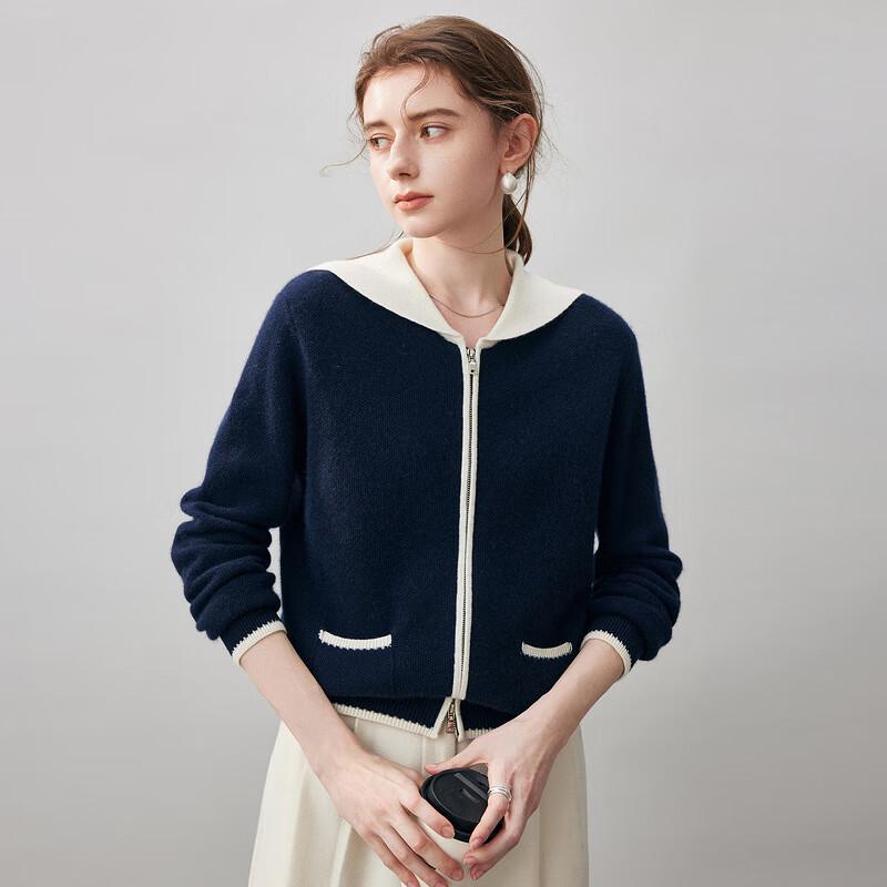 Komon Boca Women's 2025 A/W Cashmere Navy Collar Cardigan