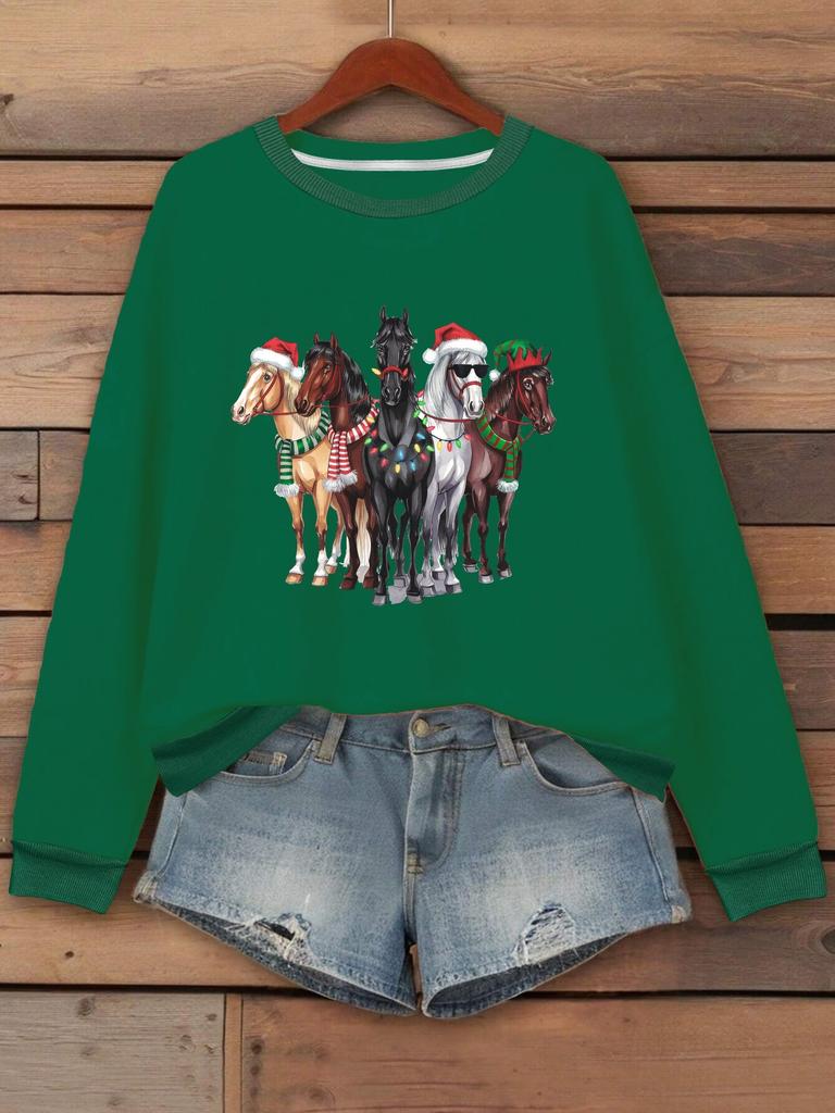 Playful Horses In Christmas Attire Women's Sweatshirts