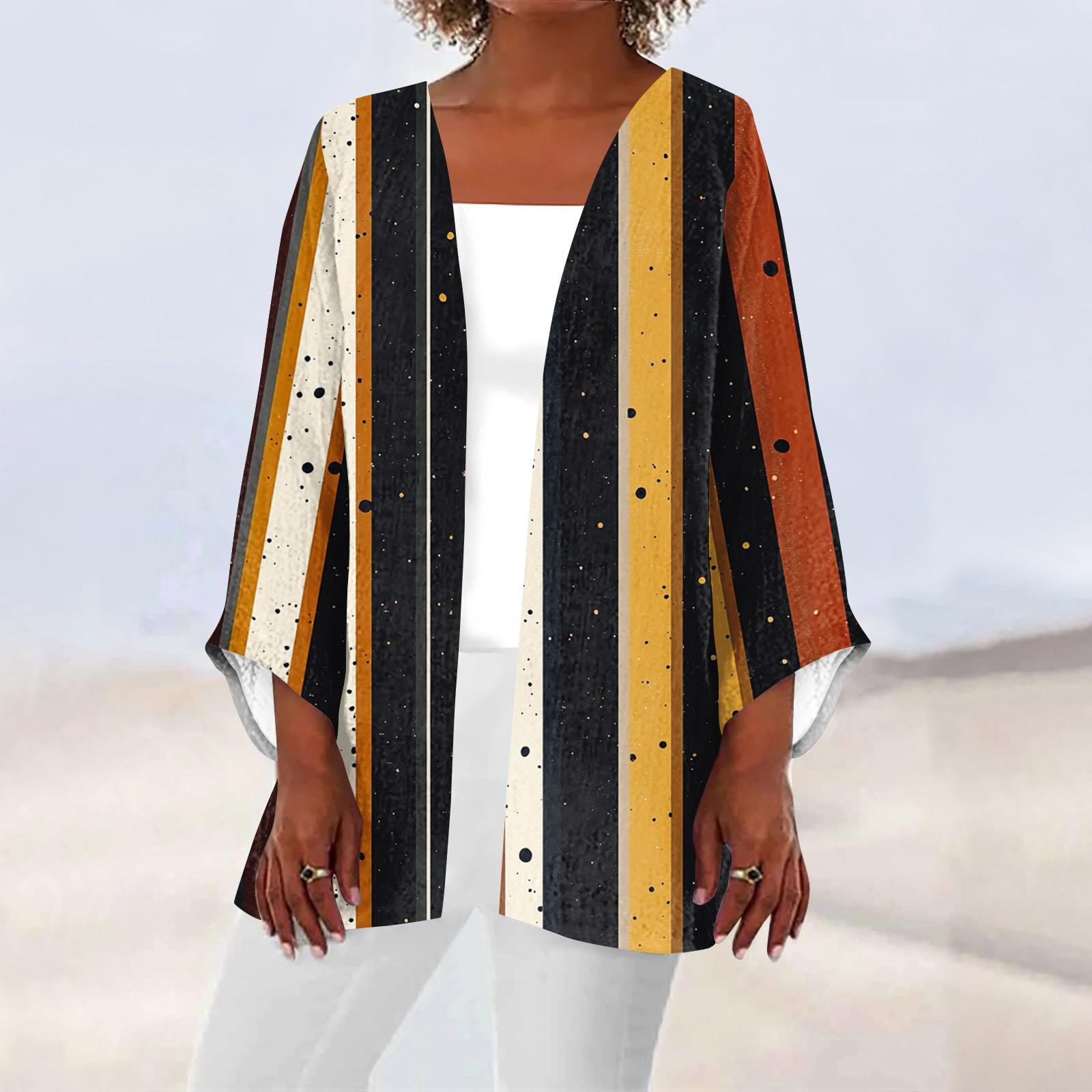 

Жіночий повсякденний та модний друкований легкий кардиган середньої довжини XL жовтий