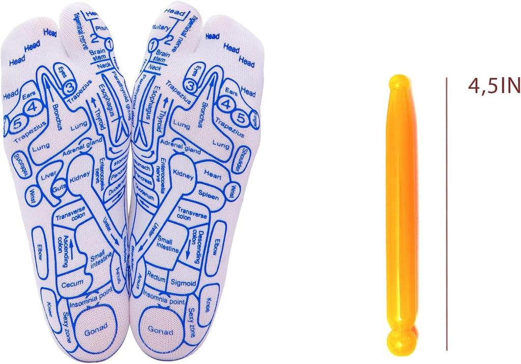 BHRAKUTI Reflexology Socks for Women and Men Foot Massage Socks Five Toe Separate Socks Cotton Reflexology Acupressure Charts in English Spanish