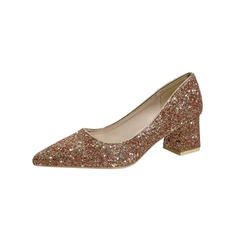 

Модні 5/7см Блискучі Туфлі-човники Жіночі Срібні Туфлі на Високих Підборах Шпильки та Товсті Підбори Весільні Туфлі для Нареченої Жіночі Офісні Вечірні Туфлі з Блискітками 4.5