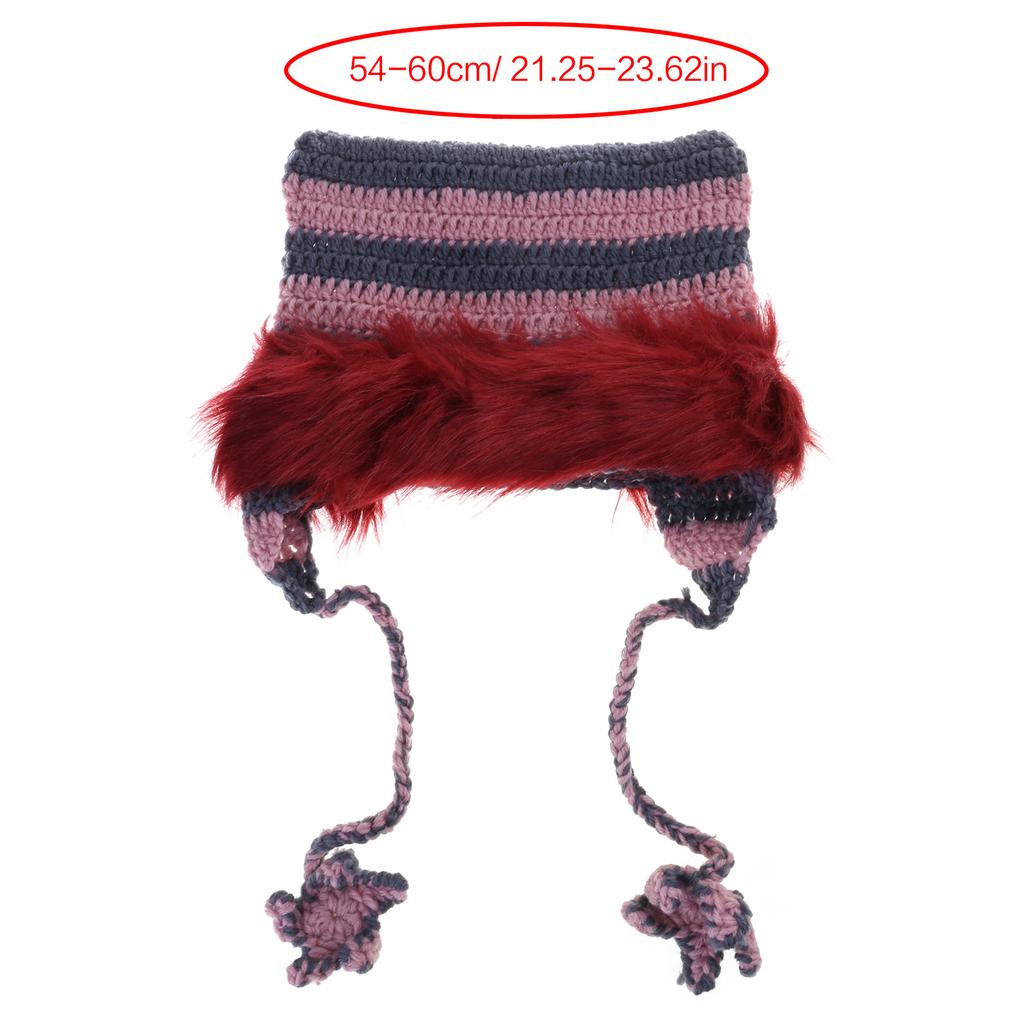 High Elastic Windproof Cat Ear Hat Knitted Stripe Pattern Hat for Women Men Keep Ear Warm Hat with Dangle Star Tassels