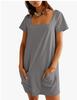 European and American women's clothing square neck short-sleeved fashion short skirt pocket casual dress