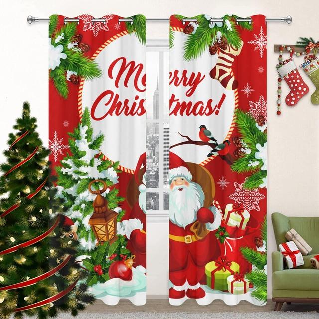 

Рождественские оконные шторы для гостиной, плотные шторы с Санта-Клаусом для спальни, эстетические украшения, шторы, 2 панели W70 X H183cm X 2
