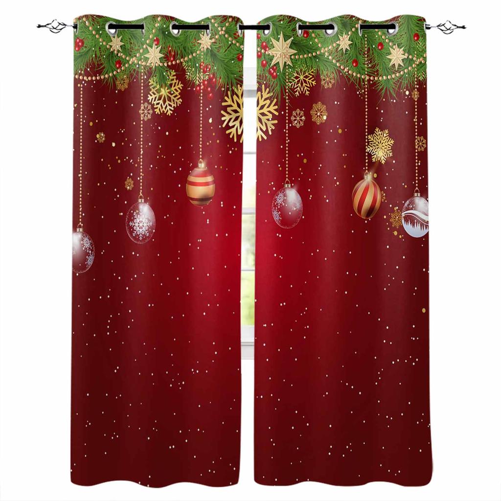 Christmas Lantern Ball Pine Branches Ribbons Snowflakes Blackout Curtains For Living Room Bedroom Window Treatment Blinds Drapes